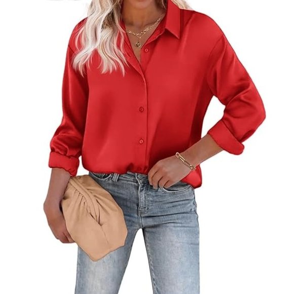 zeagoo Tops Zeagoo Satin Blouse For Women Long Sleeve Silk Button